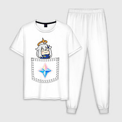 Пижама хлопковая мужская Pocket Paimon, цвет: белый
