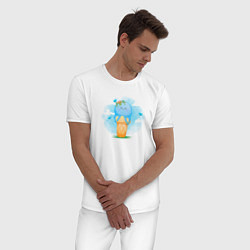 Пижама хлопковая мужская Осьминог в стаканчике, цвет: белый — фото 2