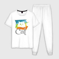 Пижама хлопковая мужская My cat, цвет: белый