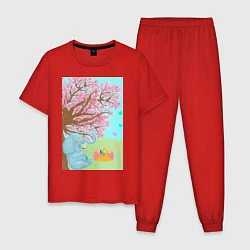 Пижама хлопковая мужская Слоненок на пикнике, цвет: красный