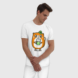 Пижама хлопковая мужская Irish cat, цвет: белый — фото 2