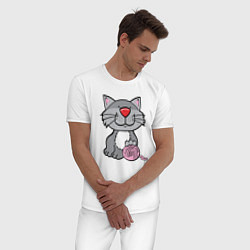 Пижама хлопковая мужская Smiling Cat, цвет: белый — фото 2