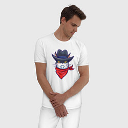 Пижама хлопковая мужская Кот Ковбой, цвет: белый — фото 2
