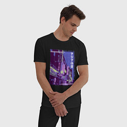 Пижама хлопковая мужская Neon Asian Street Vaporwave, цвет: черный — фото 2