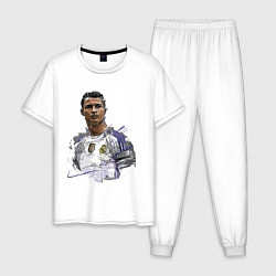 Пижама хлопковая мужская Cristiano Ronaldo Manchester United Portugal, цвет: белый