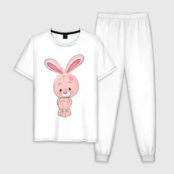 Пижама хлопковая мужская Милый кролик, цвет: белый