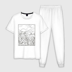 Мужская пижама Пейзаж с холмами и цветами