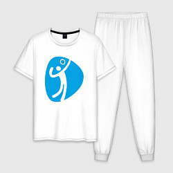 Пижама хлопковая мужская Спорт - Волейбол, цвет: белый