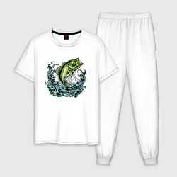Пижама хлопковая мужская Мечта рыбака, цвет: белый