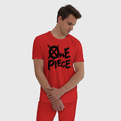 Пижама хлопковая мужская One Piece Большой куш лого, цвет: красный — фото 2