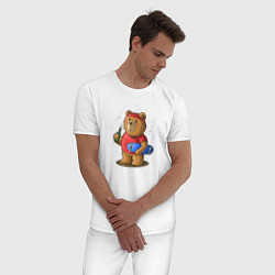 Пижама хлопковая мужская Газировка и медведь, цвет: белый — фото 2