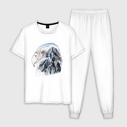 Пижама хлопковая мужская Орел и горы, цвет: белый