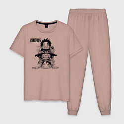 Пижама хлопковая мужская Эйс, Луффи и Сабо - Братство ASL, цвет: пыльно-розовый