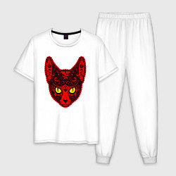 Пижама хлопковая мужская Devil Cat, цвет: белый