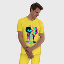 Пижама хлопковая мужская 4 ЧЕРЕПА SKULLS NEON, цвет: желтый — фото 2
