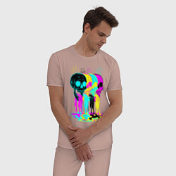 Пижама хлопковая мужская 4 ЧЕРЕПА SKULLS NEON, цвет: пыльно-розовый — фото 2