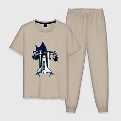 Пижама хлопковая мужская Полёт на орбиту!, цвет: миндальный