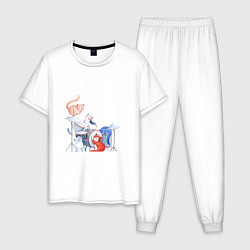Пижама хлопковая мужская Кошачья группа, цвет: белый