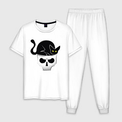 Пижама хлопковая мужская Skull Cat, цвет: белый