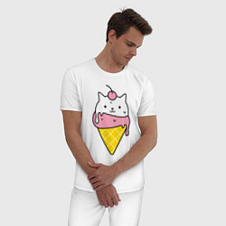 Пижама хлопковая мужская Ice Cream Cat, цвет: белый — фото 2