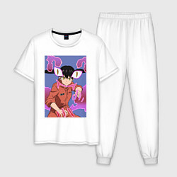 Пижама хлопковая мужская Девочка кошка Тамаки, цвет: белый