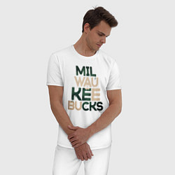 Пижама хлопковая мужская Milwaukee Bucks, цвет: белый — фото 2