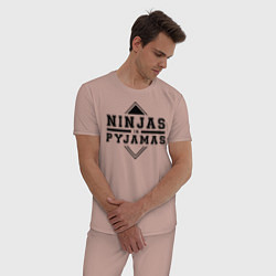 Пижама хлопковая мужская Ninjas In Pyjamas, цвет: пыльно-розовый — фото 2