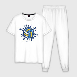 Пижама хлопковая мужская Волейбольный мяч, цвет: белый