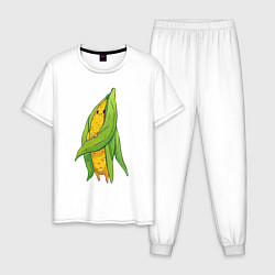 Пижама хлопковая мужская Милая кукурузка, цвет: белый