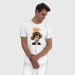 Пижама хлопковая мужская Луффи One Piece Большой куш, цвет: белый — фото 2