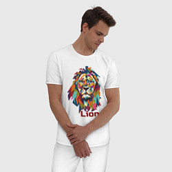 Пижама хлопковая мужская Lion, цвет: белый — фото 2