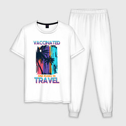 Пижама хлопковая мужская Вакцинируйся и путешествуй, цвет: белый