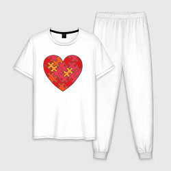 Пижама хлопковая мужская Аутизм Пазл из сердца, цвет: белый