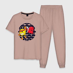 Пижама хлопковая мужская Pac-Man, цвет: пыльно-розовый