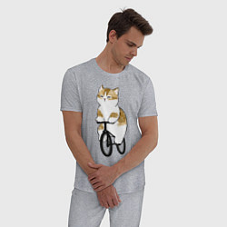 Пижама хлопковая мужская Котик на велосипеде, цвет: меланж — фото 2
