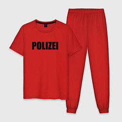 Пижама хлопковая мужская POLIZEI Полиция Надпись Черная, цвет: красный