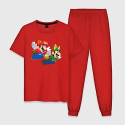 Пижама хлопковая мужская Марио и Луиджи улетают на юг, цвет: красный