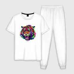 Пижама хлопковая мужская Color Tiger, цвет: белый