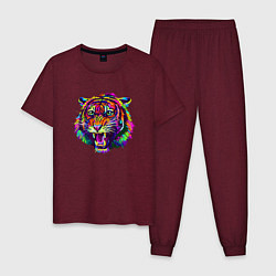 Пижама хлопковая мужская Color Tiger, цвет: меланж-бордовый