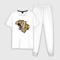Пижама хлопковая мужская Грозный Тигр, цвет: белый