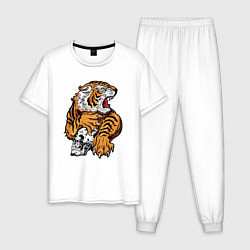 Пижама хлопковая мужская Tiger Skull, цвет: белый