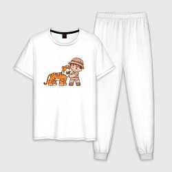 Пижама хлопковая мужская Tiger Friend, цвет: белый