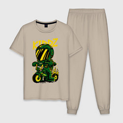 Пижама хлопковая мужская Велосипедист в шлеме, цвет: миндальный