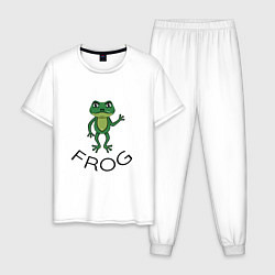 Пижама хлопковая мужская Frog green, цвет: белый