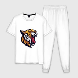 Пижама хлопковая мужская Roar - Tiger, цвет: белый
