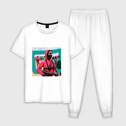 Пижама хлопковая мужская Игра в кальмара 2021, цвет: белый