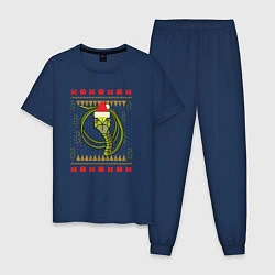 Пижама хлопковая мужская Рождественский свитер Скептическая змея, цвет: тёмно-синий