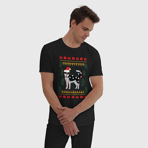 Мужская пижама Рождественский свитер Хаски / Черный – фото 3