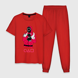 Пижама хлопковая мужская Игра в кальмара - милый котик, цвет: красный