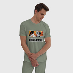 Пижама хлопковая мужская Ренгоку Кенджуро взгял клинок демонов столб пламен, цвет: авокадо — фото 2